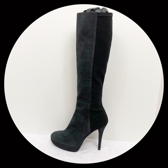 Stuart Weitzman Shoes - Stuart Weitzman Gray Suede and Black Stretch Boots